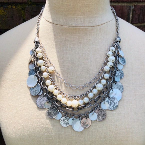 Multi-Strand Pearl & Silver-Tone Disc & Chain - Picture 3 of 8